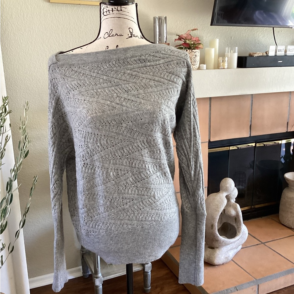 White House Black Market Asymmetrical Gray Cable Knit Women's Sweater